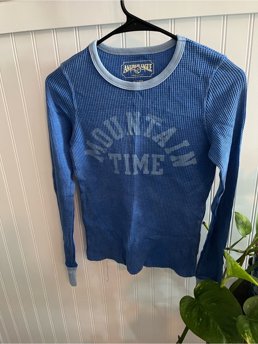 American Eagle Outfitters Blue Long Sleeve Waffle Thermal Tee